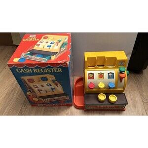 Vintage 1974 Fisher Price #926 Pretend Play Cash Register, 2 Coins PLUS BOX
